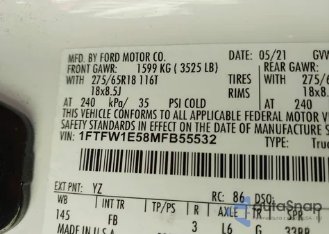 2021 Ford F-150 Xlt из США, поврежденный, VIN 1FTFW1E58MFB55532